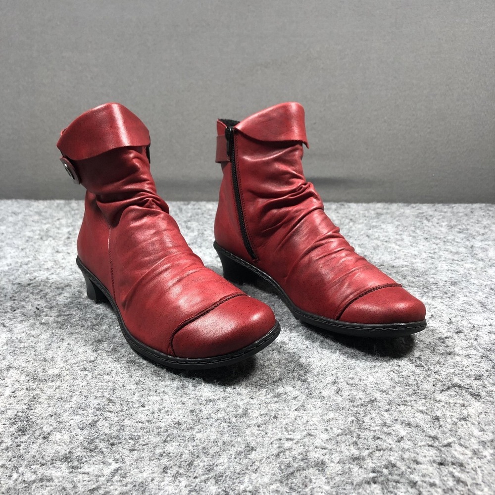 Rieker‎ Ankle Boots Womens 8.5-9 Red Leather Zip Low Heel Faux Fur Lined Comfort